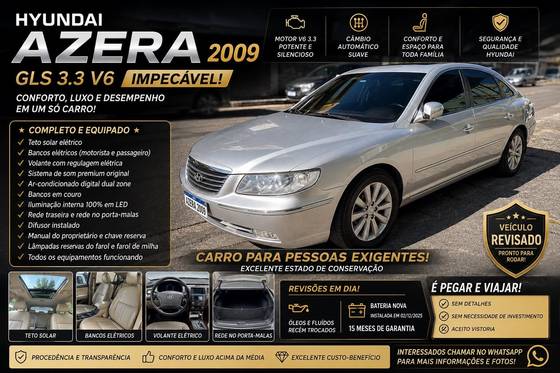 HYUNDAI AZERA 3.3 MPFI GLS SEDAN V6 24V GASOLINA 4P AUTOMÁTICO HYUNDAI AZERA 3.3 MPFI GLS SEDAN V6 24V GASOLINA 4P AUTOMÁTICO